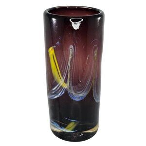 Hand Blown Art Glass Vase With Abstract Design & Swirl Signed Laughing Dragon